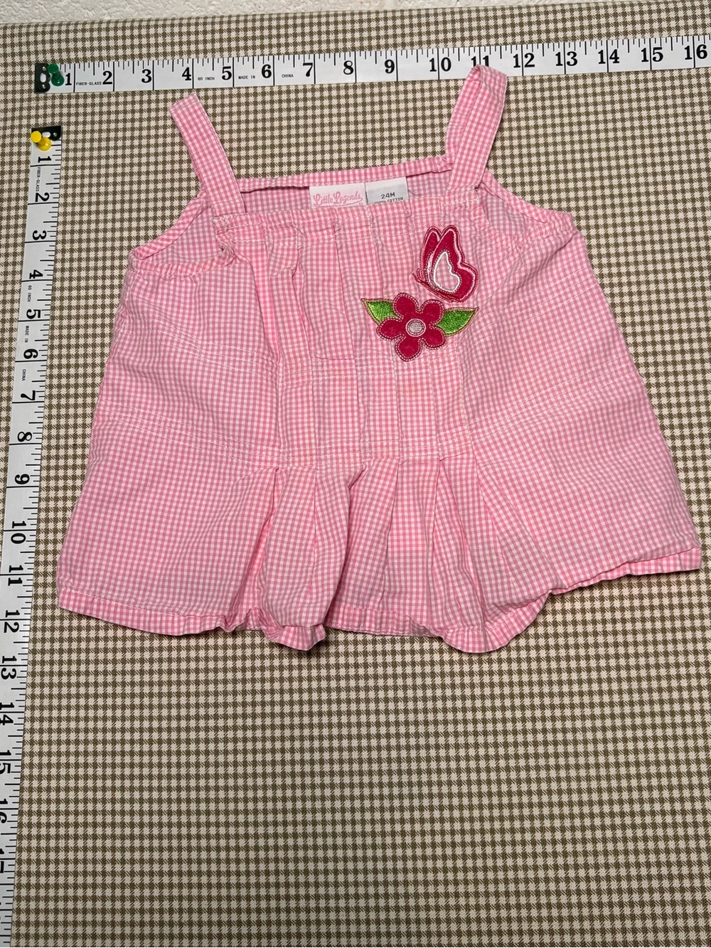 Vintage Y2K Little Legends Pink Gingham Butterfly Flower Top 24M